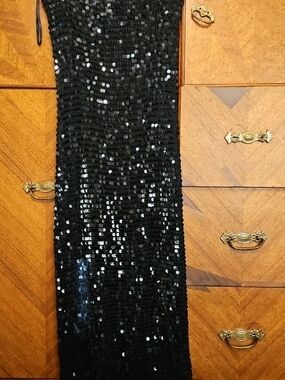 Kroshetta Papillion Vintage Midi/Maxi Size Med Black Sequin Column Evening Skirt